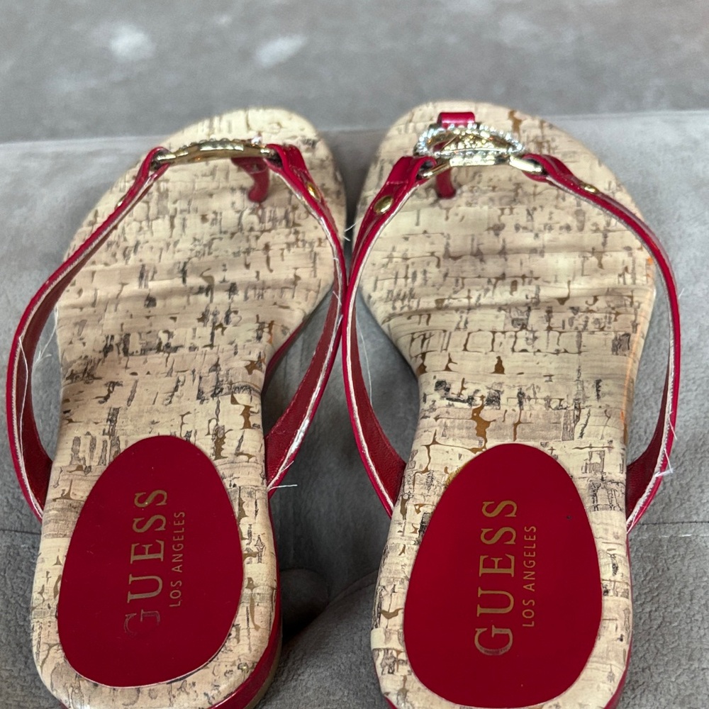 Guess Women's Red Sandals with Gold Details - Picture 4 of 6
